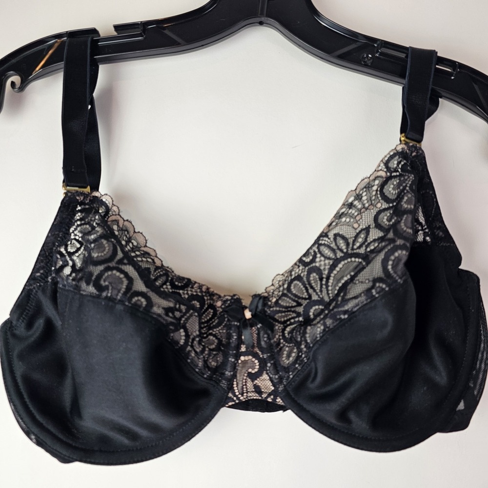 Glamorise 9116‎ Womens Lace Trim Soft Cup Underwire Bra 38D Black